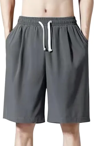 Mens Casual Sweat Cargo Cotton Shorts Drawstring Elastic Waist Athletic Workout Gym Jogger Shorts