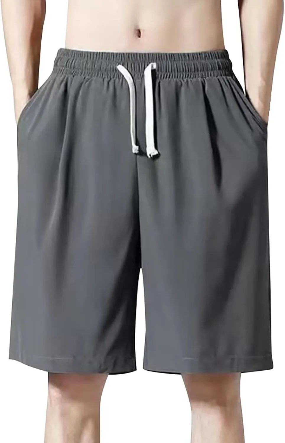Mens Casual Sweat Cargo Cotton Shorts Drawstring Elastic Waist Athletic Workout Gym Jogger Shorts