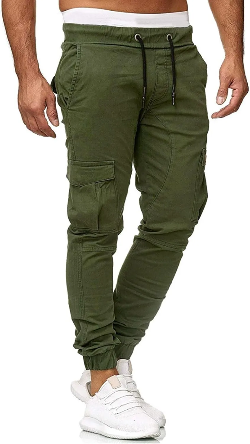 Men's Cotton Casual Cargo Work Pants Cotton Cargo Pants Gym Sweatpants Hiking Tactical Pants with Multi Pockets