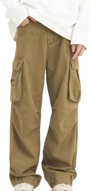 Mens Fashion Street Maxi Cargo Trousers Casual Versatile Hipster Pants Plus Size Multi Pocket Trendy Military Combat Overalls