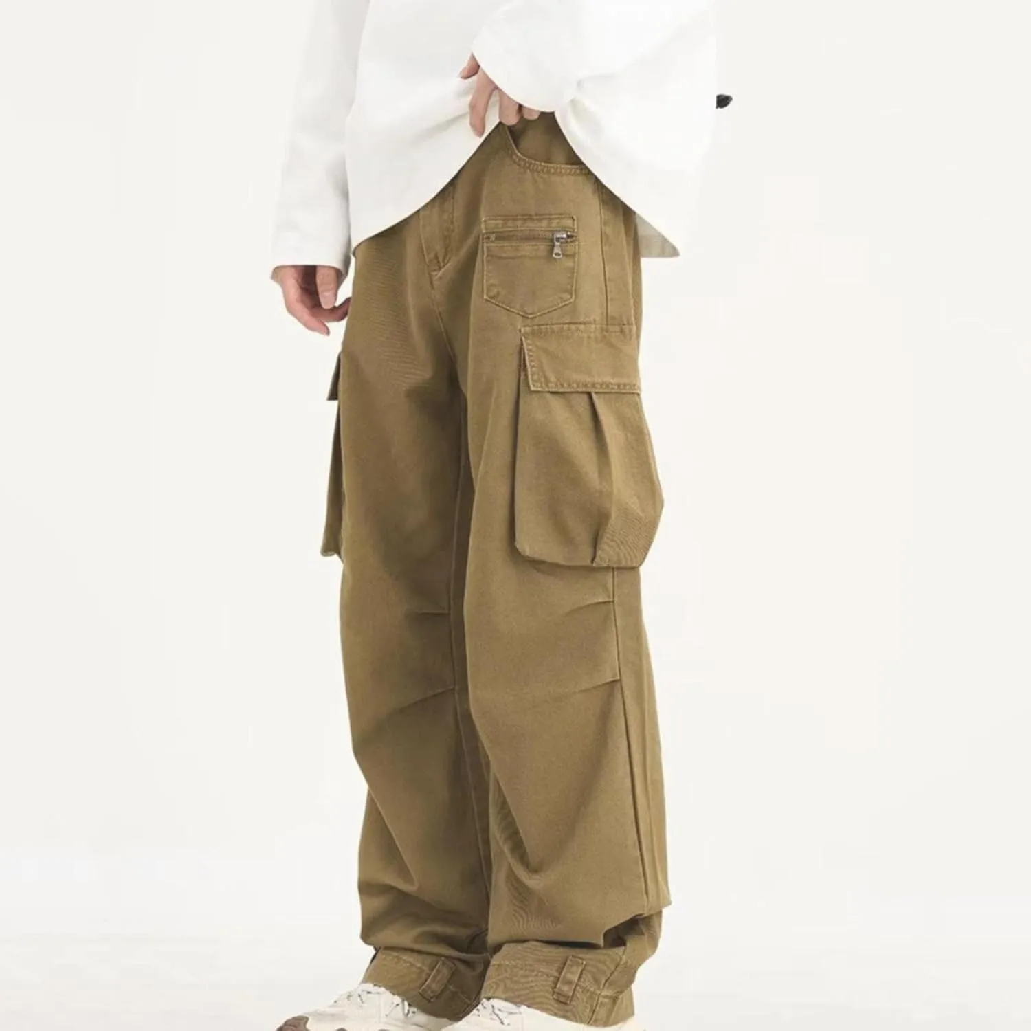 Mens Fashion Street Maxi Cargo Trousers Casual Versatile Hipster Pants Plus Size Multi Pocket Trendy Military Combat Overalls