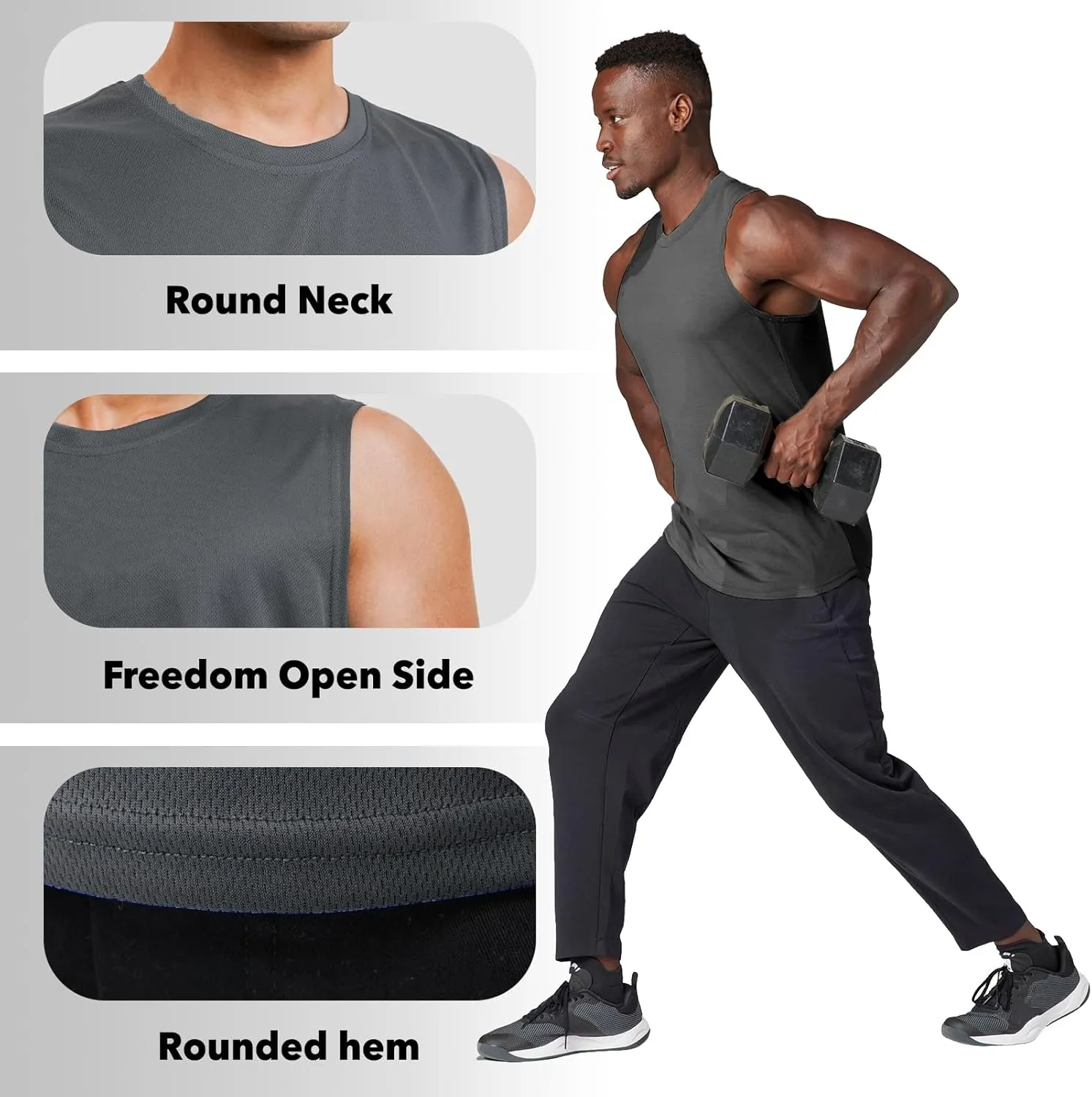 Men's Gym Tank Top Workout Muscle Sleeveless Shirts for Men Mesh Bodybuilding Fitness Training Athletic Dry Fit Lightweight
