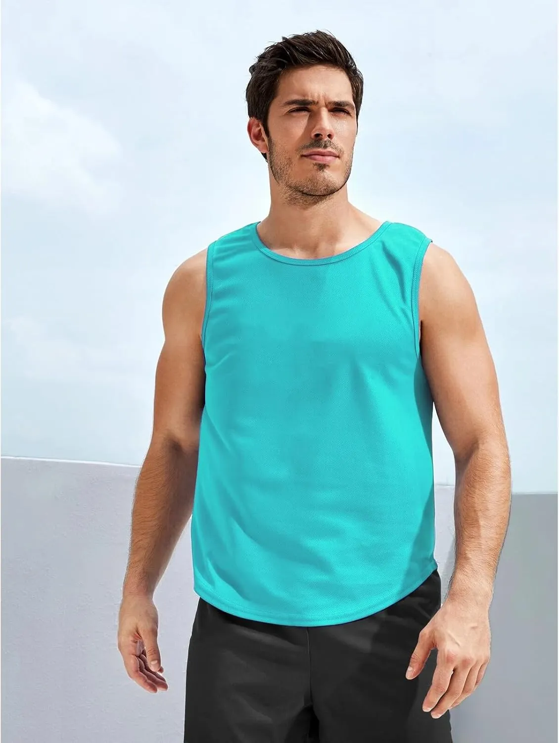 Men's Gym Tank Top Workout Muscle Sleeveless Shirts for Men Mesh Bodybuilding Fitness Training Athletic Dry Fit Lightweight