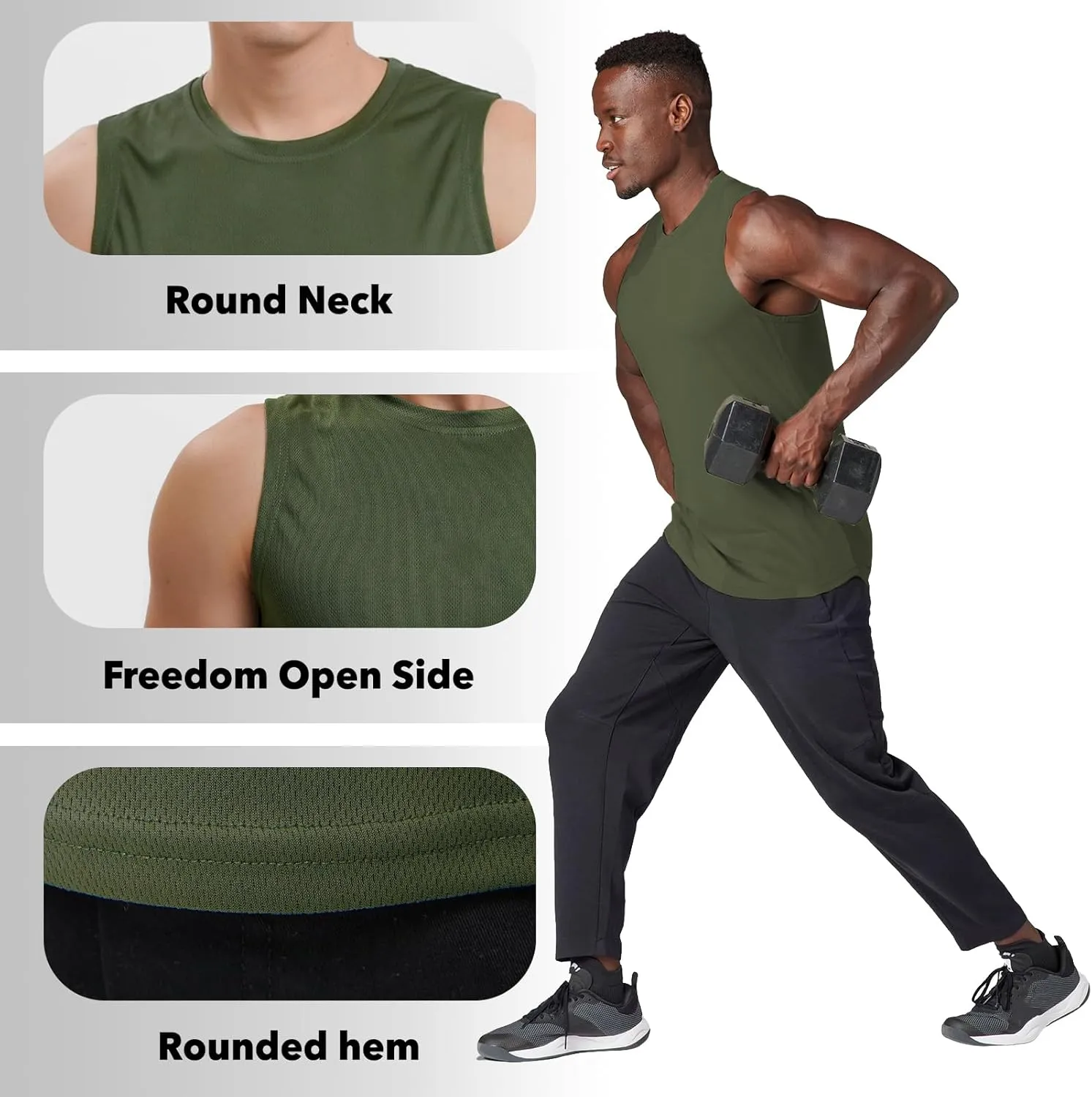Men's Gym Tank Top Workout Muscle Sleeveless Shirts for Men Mesh Bodybuilding Fitness Training Athletic Dry Fit Lightweight