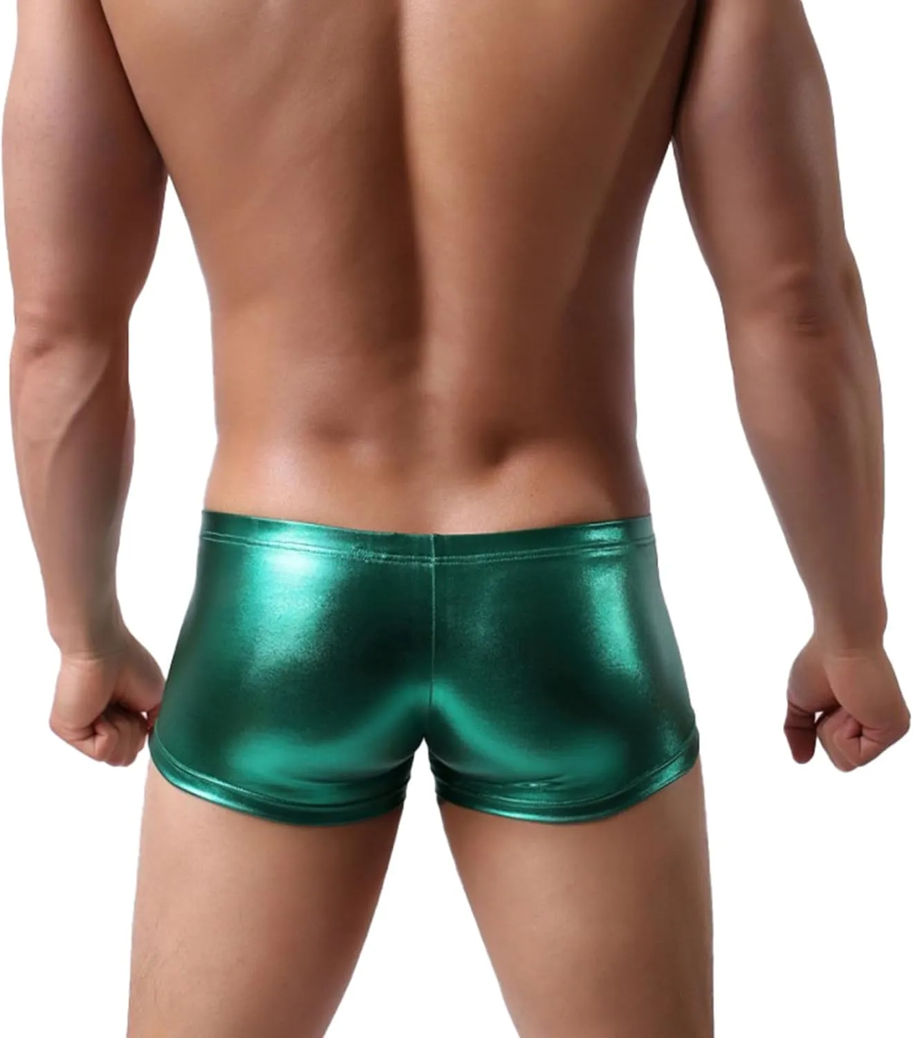 Men's Leather Boxer Briefs Underwear Soft Solid Color Soft Breathable Underpants U Bulge Pouch Elastic Waistband Boyshort