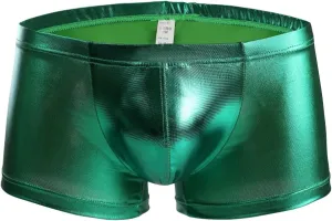 Men's Leather Boxer Briefs Underwear Soft Solid Color Soft Breathable Underpants U Bulge Pouch Elastic Waistband Boyshort