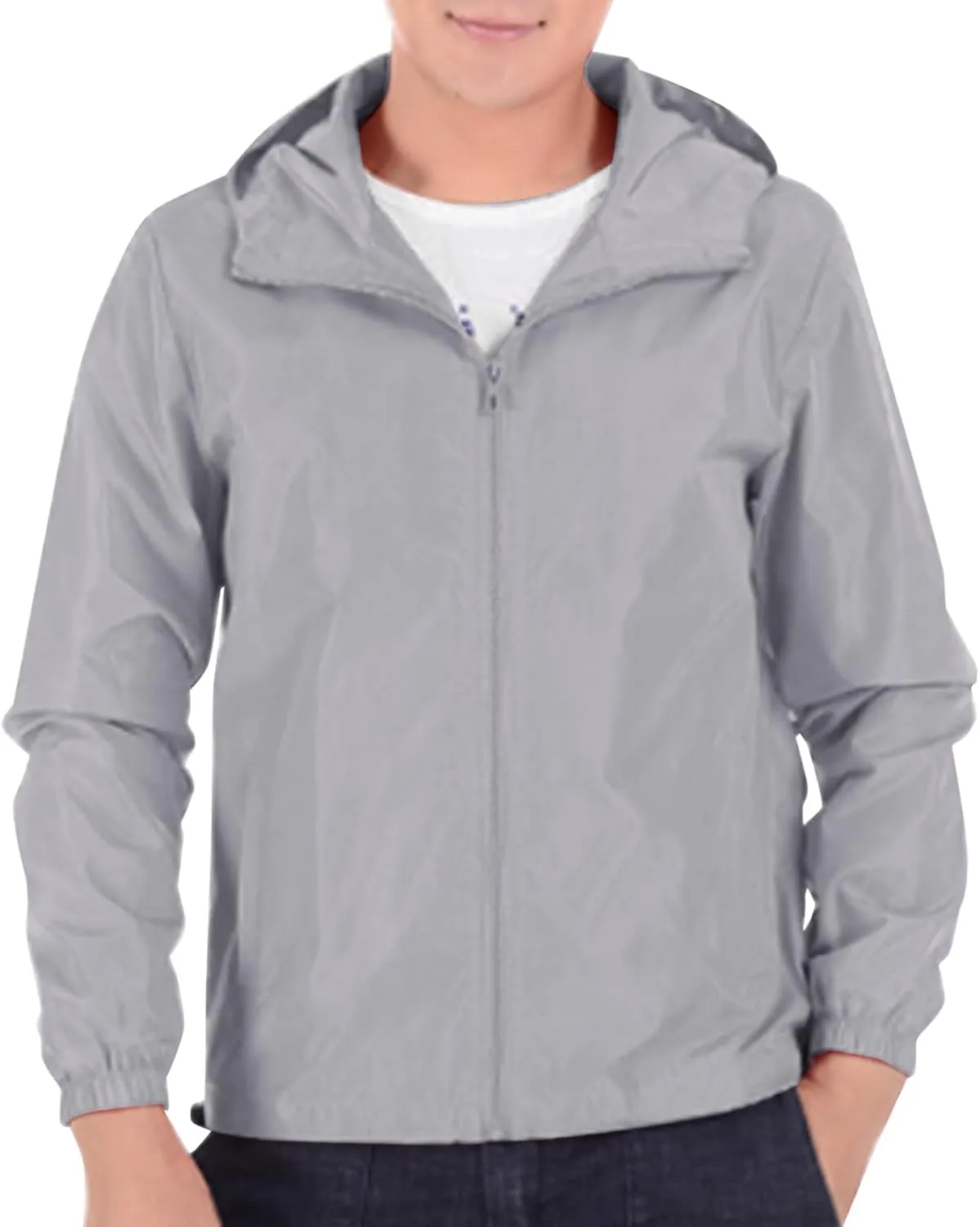 Mens Lightweight Waterproof Jacket Oversize Solid Full Zip Packable Windbreaker Raincoat Hiking Travle Athletic Coat