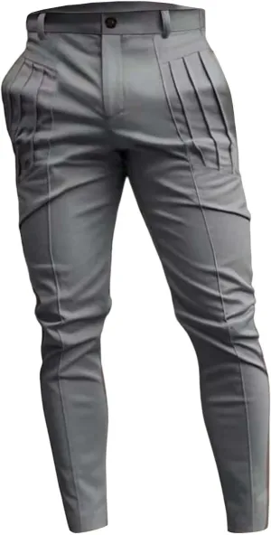 Mens Pleated Front Casual Pants Trendy Solid Pant Outdoor Fashion Slim Fit Trousers for Mens with Pockets