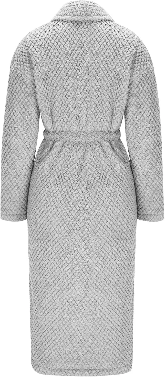Mens Plush Fleece Robe, Cozy Warm Bathrobe Fuzzy Male Spa Long Robes With Pockets Warm And Soft Nightgown With Belt