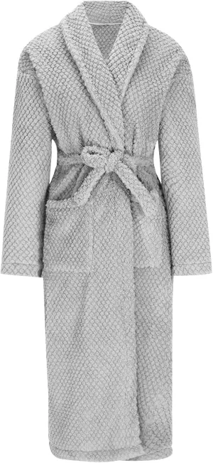 Mens Plush Fleece Robe, Cozy Warm Bathrobe Fuzzy Male Spa Long Robes With Pockets Warm And Soft Nightgown With Belt