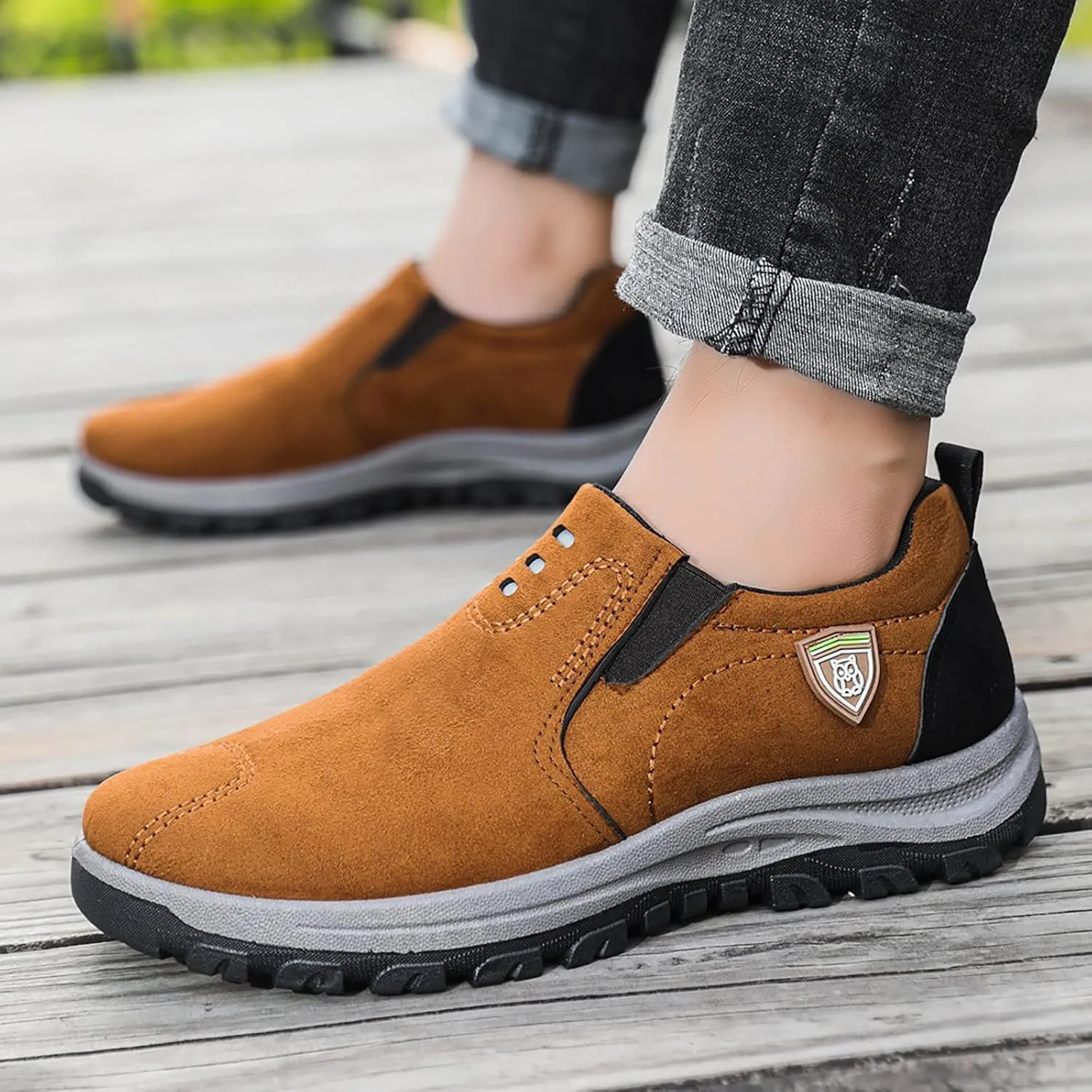 Mens Slip On Sneakers Suede Orthopedic Walking Shoes Non Slip Casual High Top Sneaker Comfortable Lightweight Breathable Running Shoes