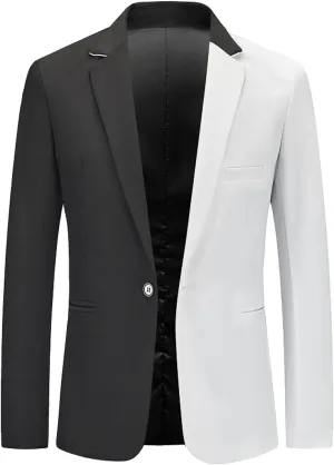 Men's Suit Jacket Classic Fit Patchwork Blazer Stretch One Button Regular Pocket Lapel Premium Knit Dinner Sport Coat