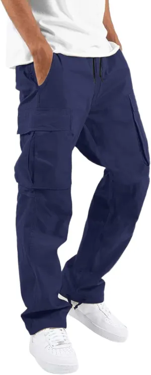 Mens Sweatpants Joggers Slim Fit Cargo Pants Plain Casual Straight Leg Trousers Drawstring Slacks with Pockets Trendy
