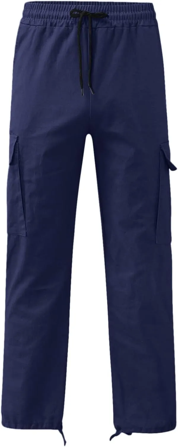 Mens Sweatpants Joggers Slim Fit Cargo Pants Plain Casual Straight Leg Trousers Drawstring Slacks with Pockets Trendy