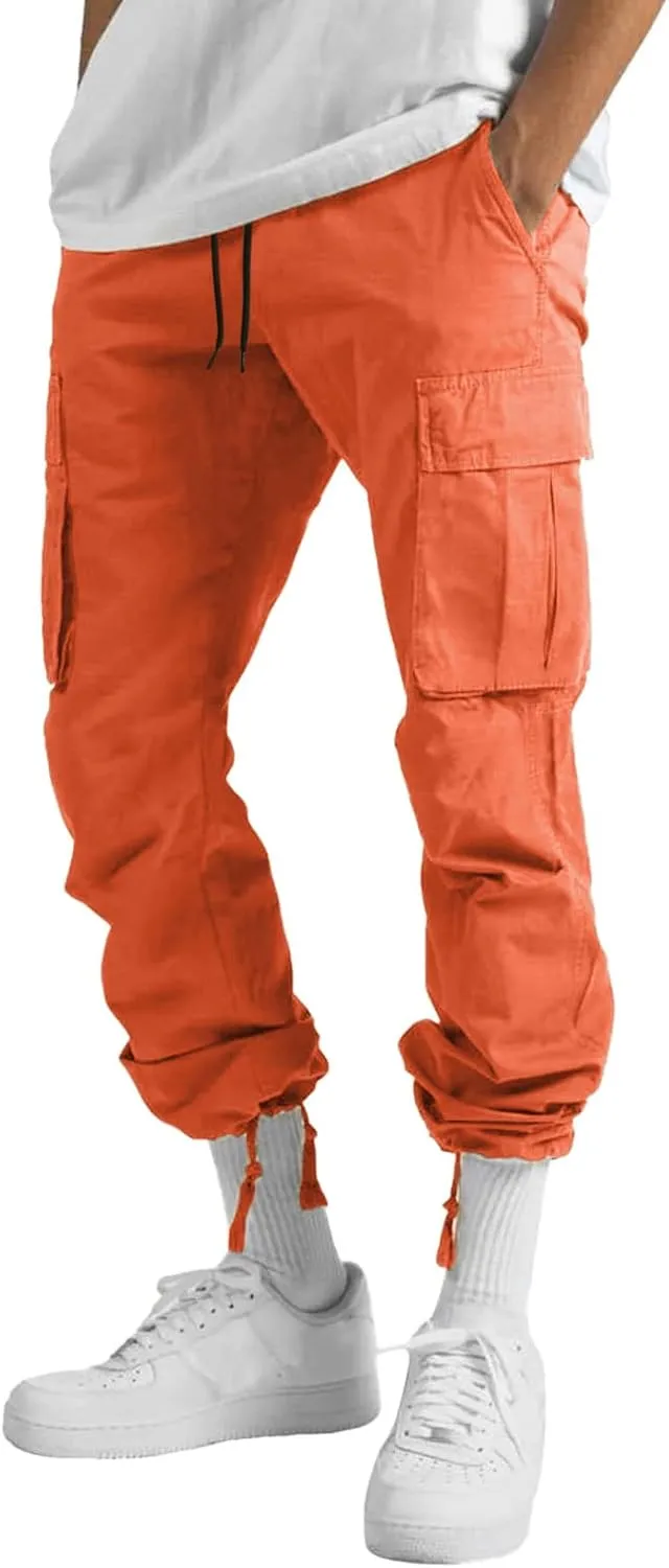 Mens Sweatpants Joggers Slim Fit Cargo Pants Plain Casual Straight Leg Trousers Drawstring Slacks with Pockets Trendy