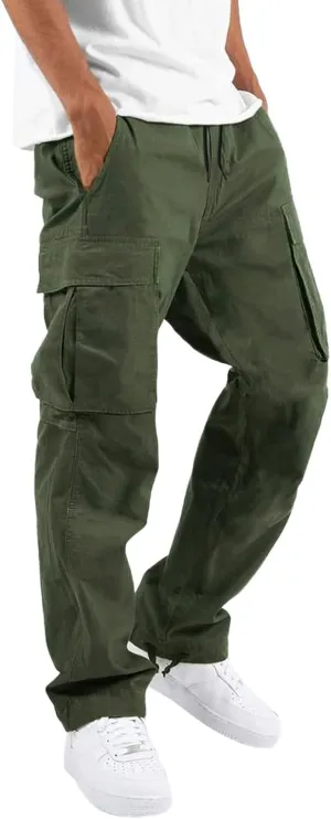 Mens Sweatpants Joggers Slim Fit Cargo Pants Plain Casual Straight Leg Trousers Drawstring Slacks with Pockets Trendy