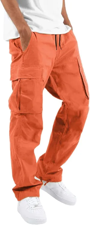 Mens Sweatpants Joggers Slim Fit Cargo Pants Plain Casual Straight Leg Trousers Drawstring Slacks with Pockets Trendy