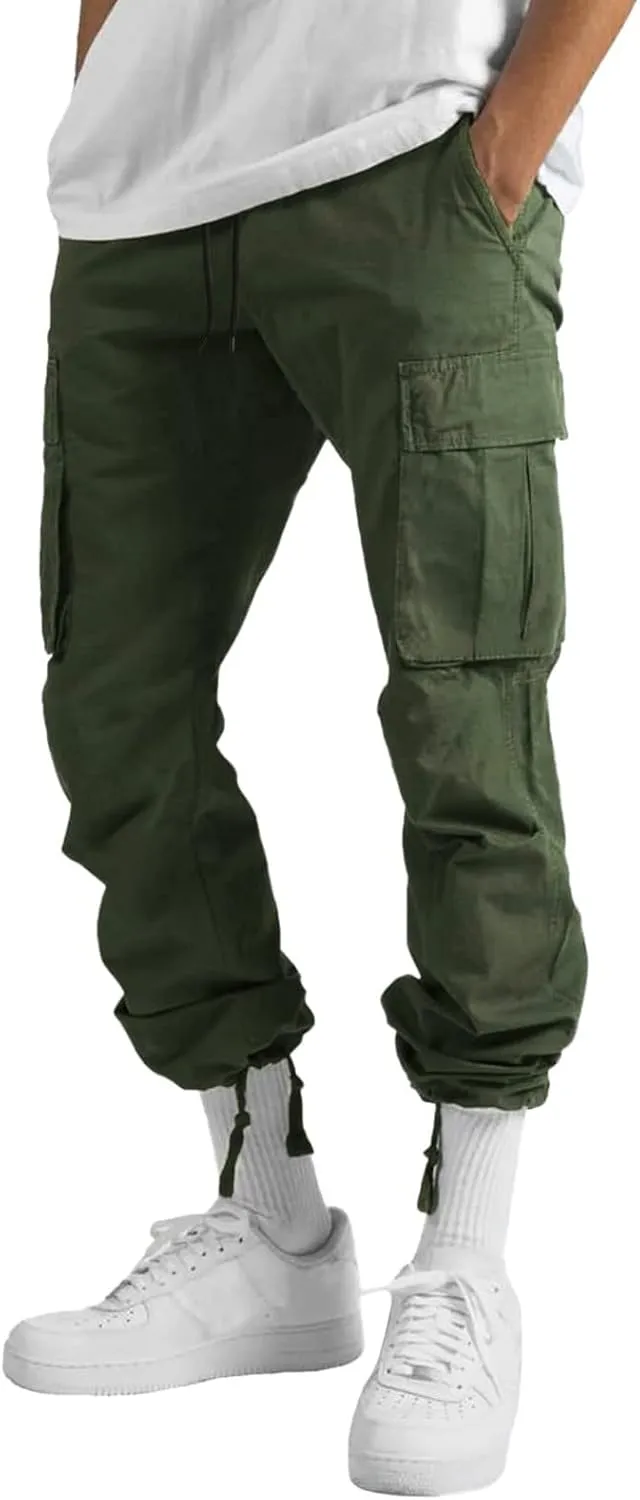 Mens Sweatpants Joggers Slim Fit Cargo Pants Plain Casual Straight Leg Trousers Drawstring Slacks with Pockets Trendy