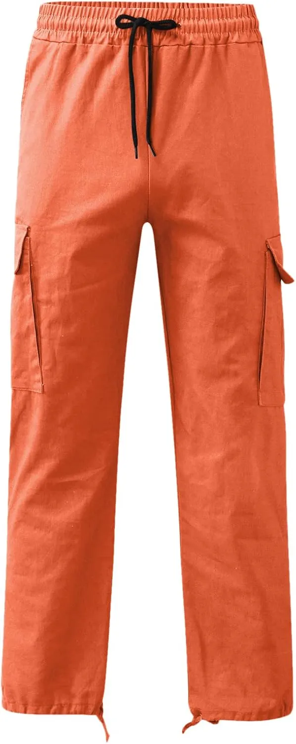Mens Sweatpants Joggers Slim Fit Cargo Pants Plain Casual Straight Leg Trousers Drawstring Slacks with Pockets Trendy