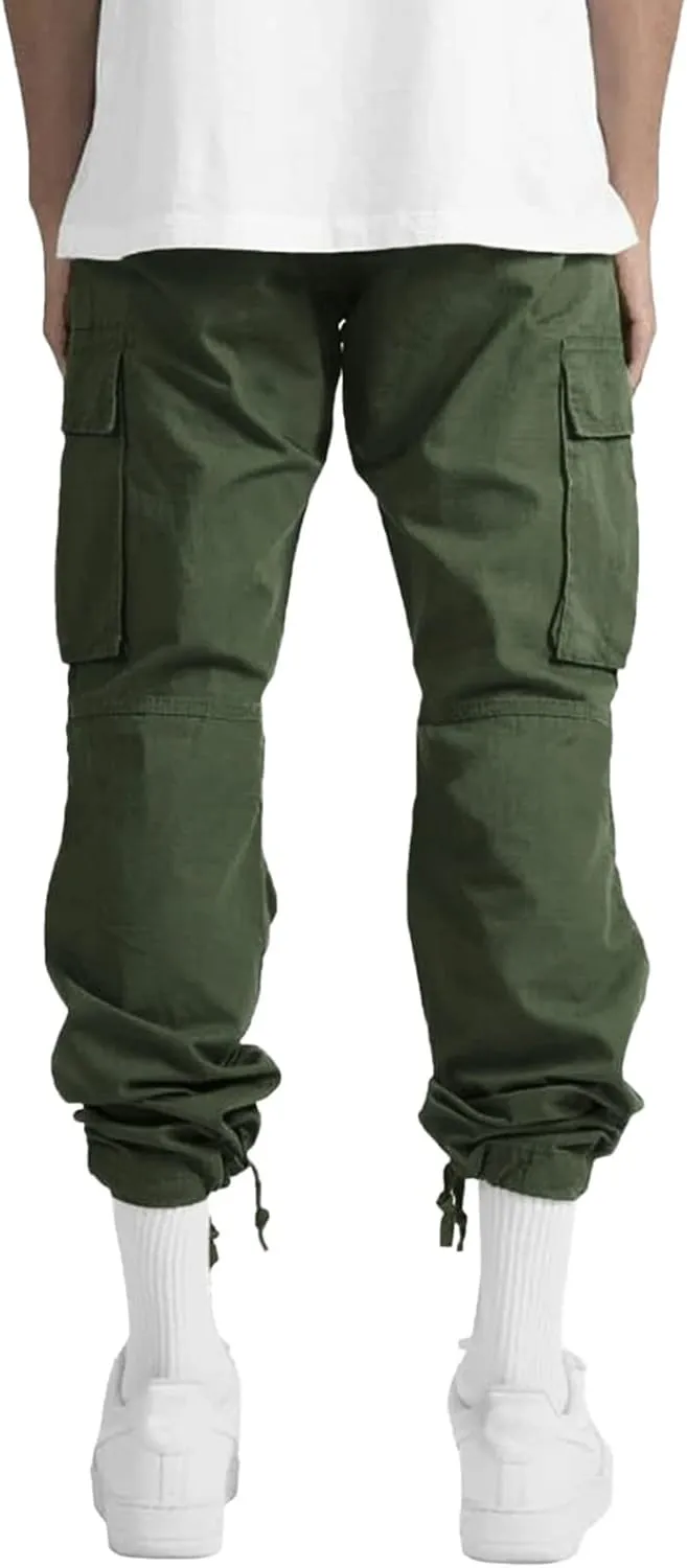 Mens Sweatpants Joggers Slim Fit Cargo Pants Plain Casual Straight Leg Trousers Drawstring Slacks with Pockets Trendy