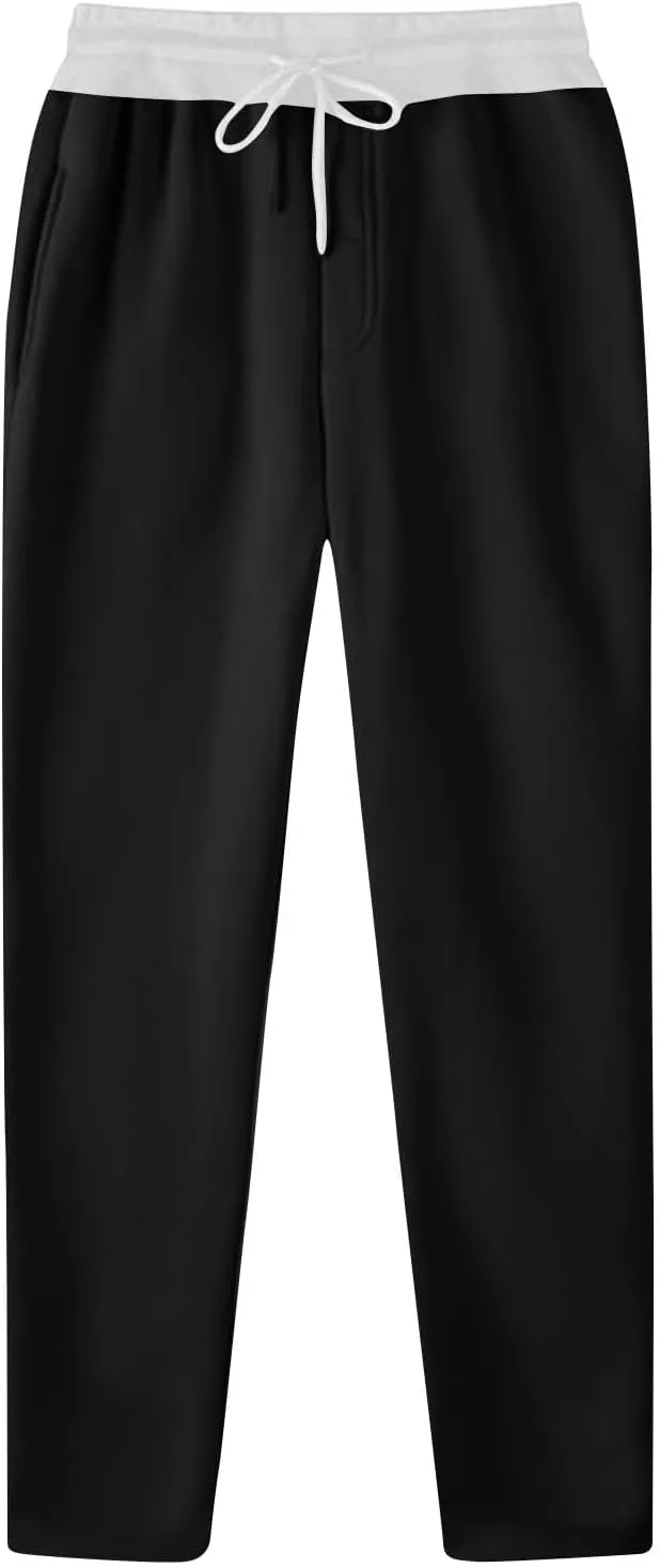 Mens Sweatpants Straight Leg Stretch Elastic Waist Baggy Joggers Drawstring Casual Trendy Pants Athletic Gym Trousers