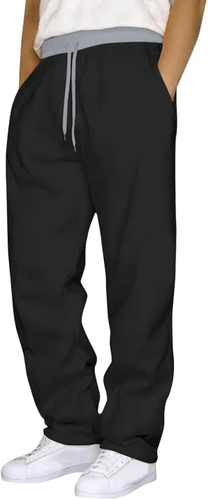 Mens Sweatpants Straight Leg Stretch Elastic Waist Baggy Joggers Drawstring Casual Trendy Pants Athletic Gym Trousers