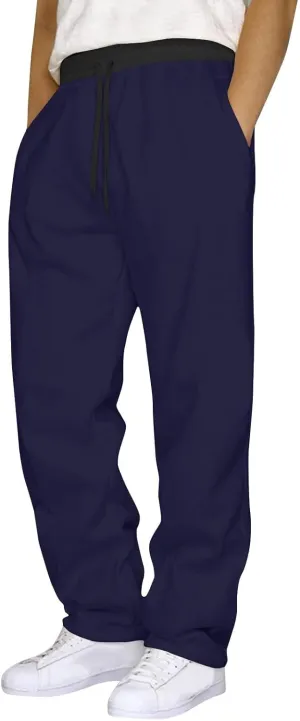 Mens Sweatpants Straight Leg Stretch Elastic Waist Baggy Joggers Drawstring Casual Trendy Pants Athletic Gym Trousers