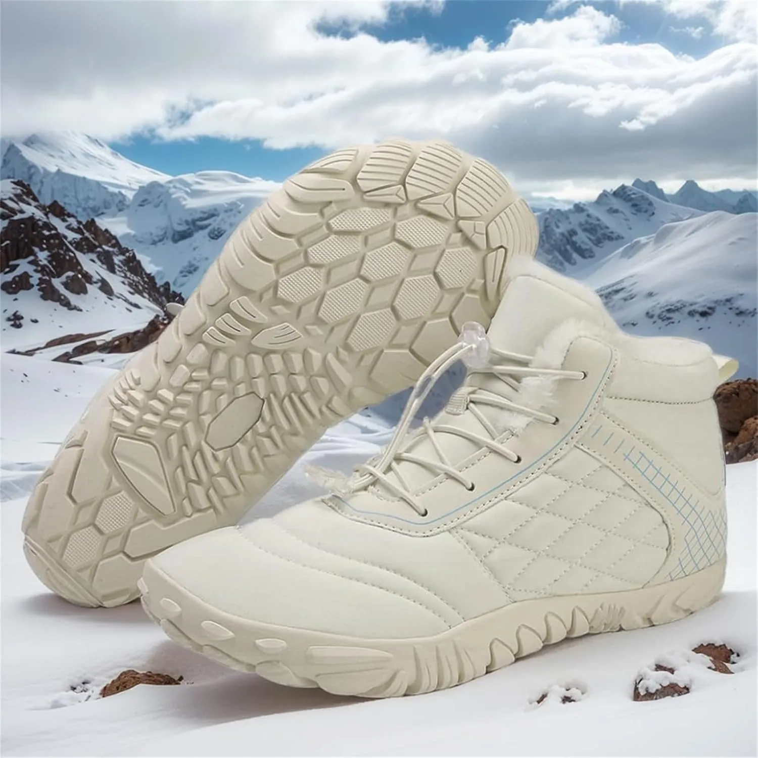 Mens Winter Hiking Boots Slip On Warm Zero Drop Snow Boot Wide Toe Box Lace Up Minimalist Waterproof Shoes Outdoor Walking Running Hiking Five Finger Sneakers Casual Comfortable Ankle Booties