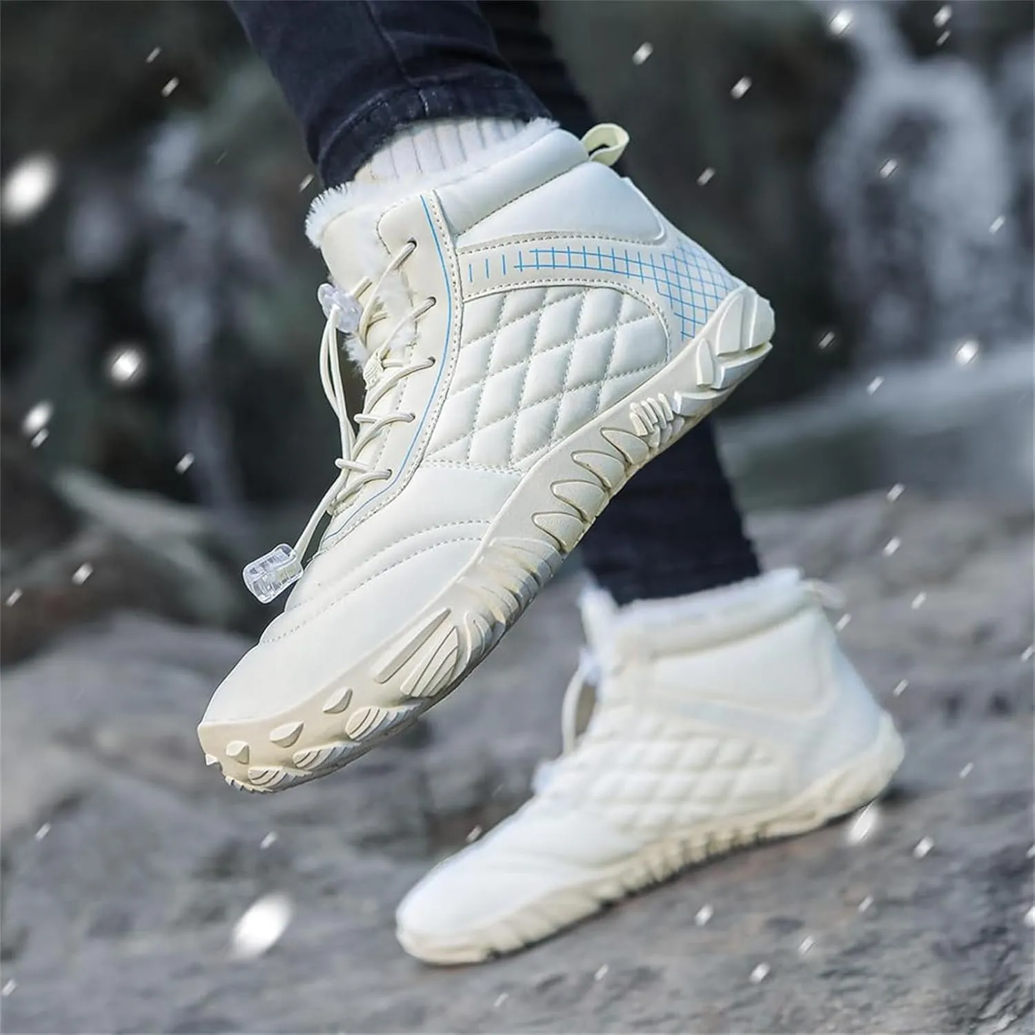 Mens Winter Hiking Boots Slip On Warm Zero Drop Snow Boot Wide Toe Box Lace Up Minimalist Waterproof Shoes Outdoor Walking Running Hiking Five Finger Sneakers Casual Comfortable Ankle Booties
