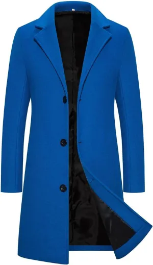 Men's Wool Blend Pea Coat Warm Winter Trench Coats Notched Collar Single Breasted Overcoat Topcoat for Business Work