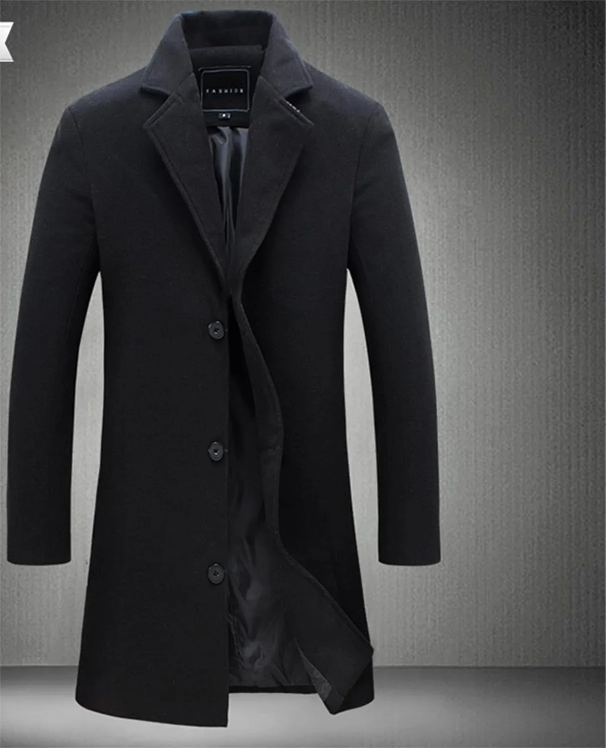 Men's Wool Blend Pea Coat Warm Winter Trench Coats Notched Collar Single Breasted Overcoat Topcoat for Business Work