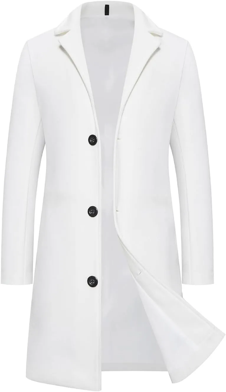 Men's Wool Blend Pea Coat Warm Winter Trench Coats Notched Collar Single Breasted Overcoat Topcoat for Business Work