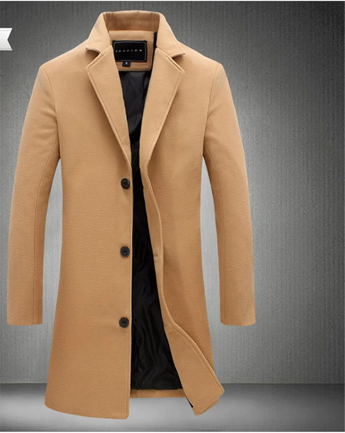 Men's Wool Blend Pea Coat Warm Winter Trench Coats Notched Collar Single Breasted Overcoat Topcoat for Business Work