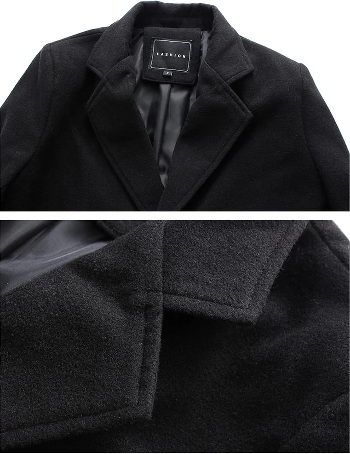Men's Wool Blend Pea Coat Warm Winter Trench Coats Notched Collar Single Breasted Overcoat Topcoat for Business Work