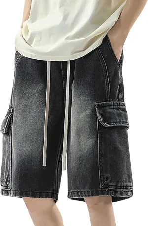 Mens Y2K Grunge Baggy Jean Shorts Casual Hip Hop Aesthetic Pants Loose Fit Denim Shorts Streetwear Clothes