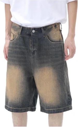 Mens Y2K Grunge Baggy Jean Shorts Casual Hip Hop Aesthetic Pants Loose Fit Denim Shorts Streetwear Clothes