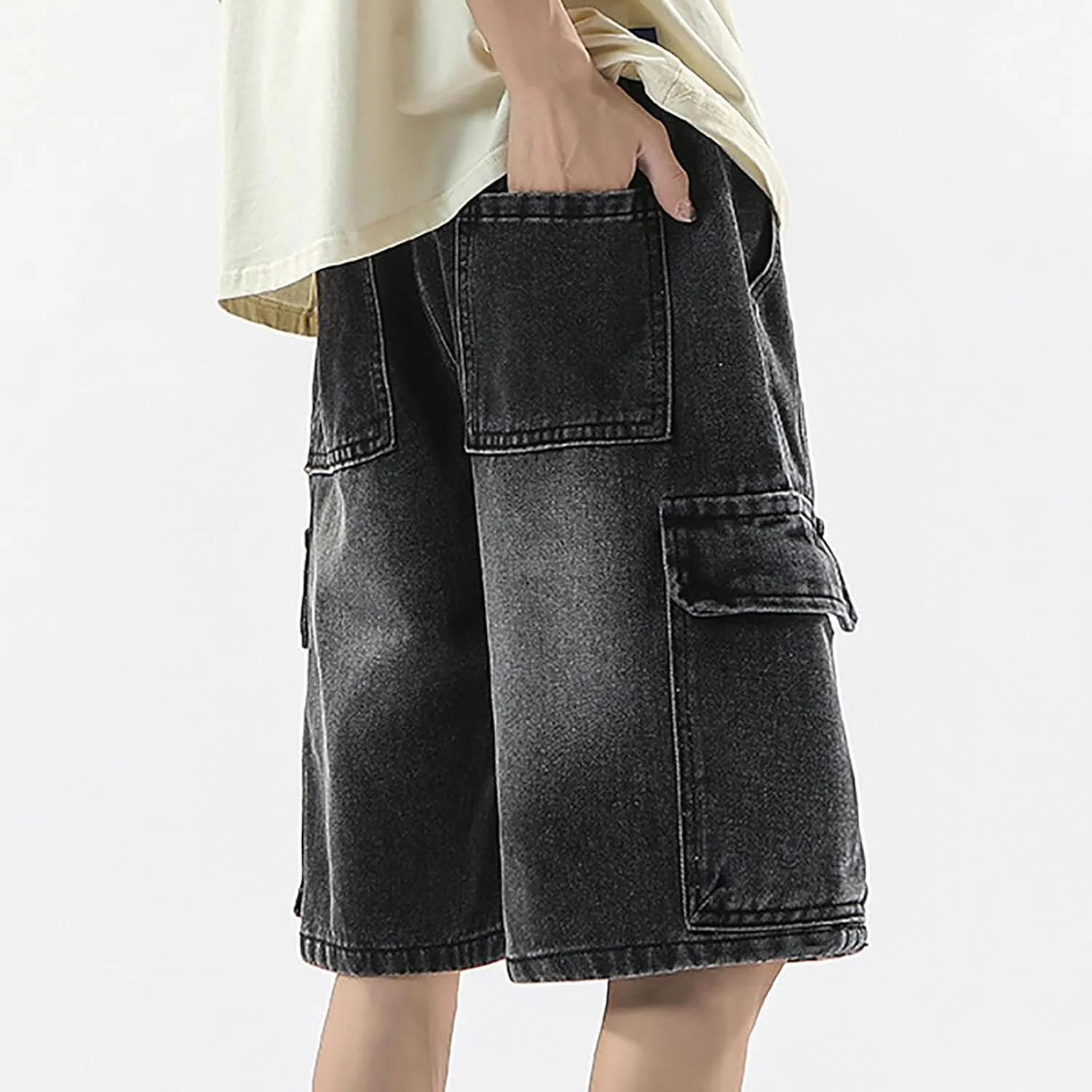 Mens Y2K Grunge Baggy Jean Shorts Casual Hip Hop Aesthetic Pants Loose Fit Denim Shorts Streetwear Clothes
