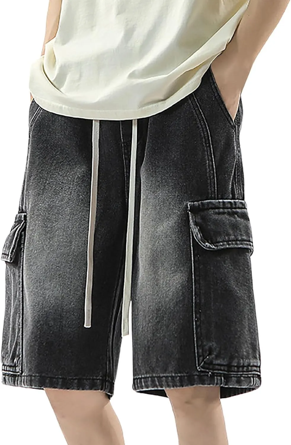 Mens Y2K Grunge Baggy Jean Shorts Casual Hip Hop Aesthetic Pants Loose Fit Denim Shorts Streetwear Clothes