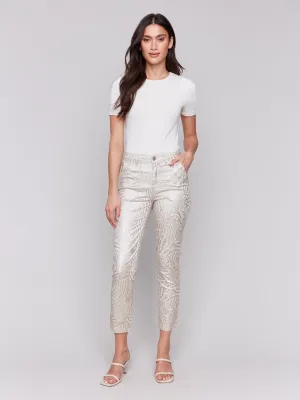 Metallic Print Twill Pants - Zebra