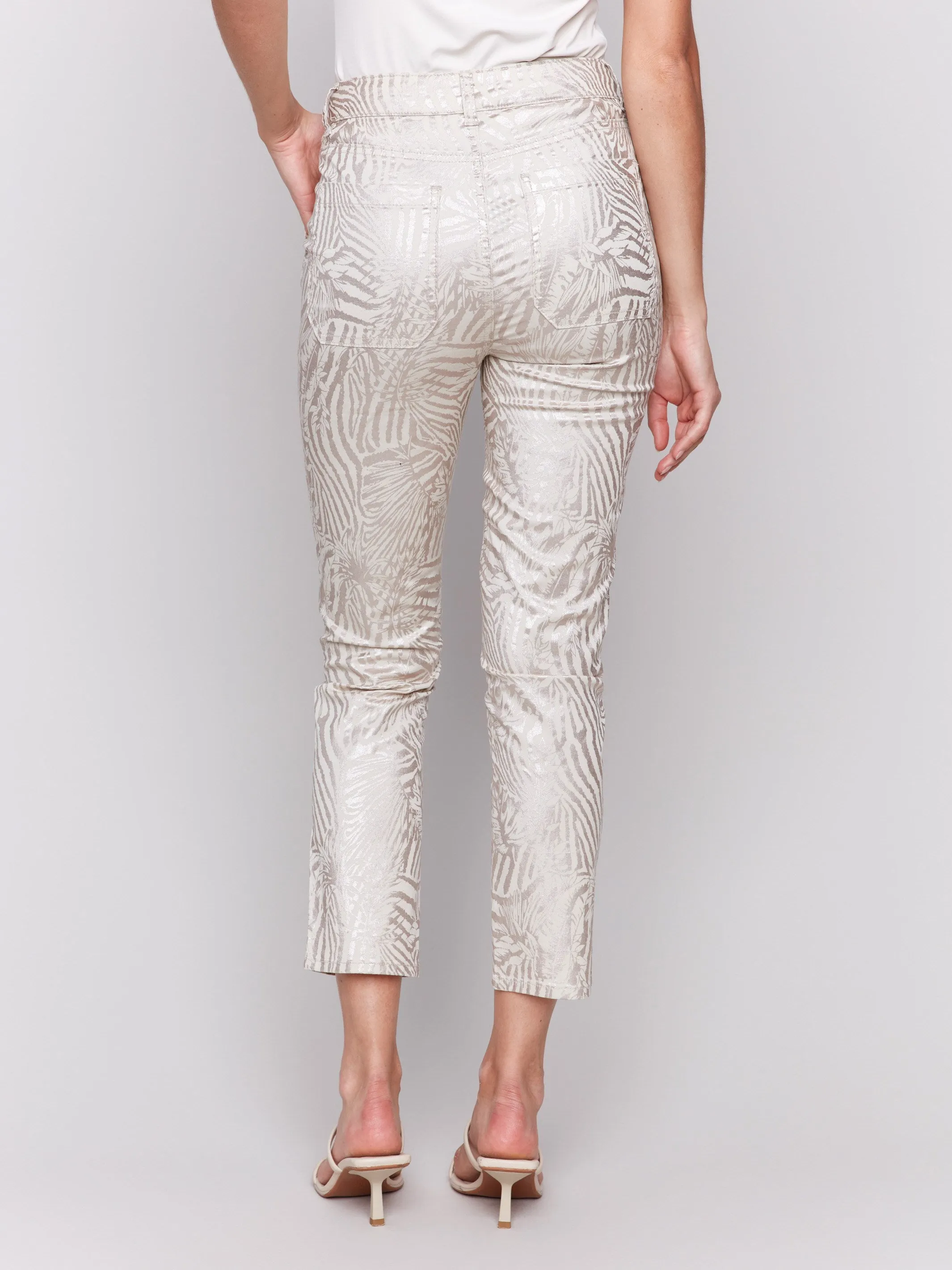 Metallic Print Twill Pants - Zebra