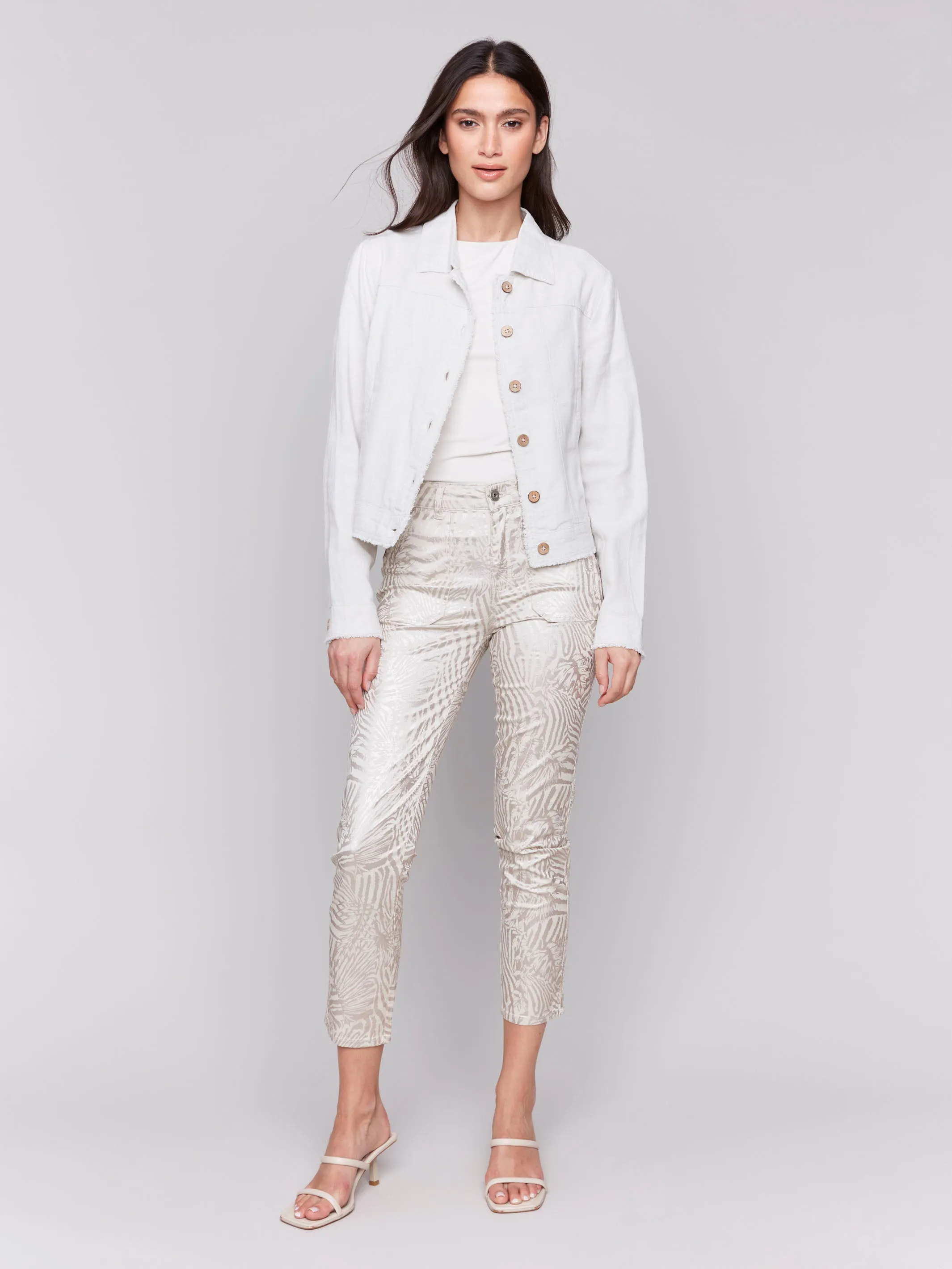 Metallic Print Twill Pants - Zebra