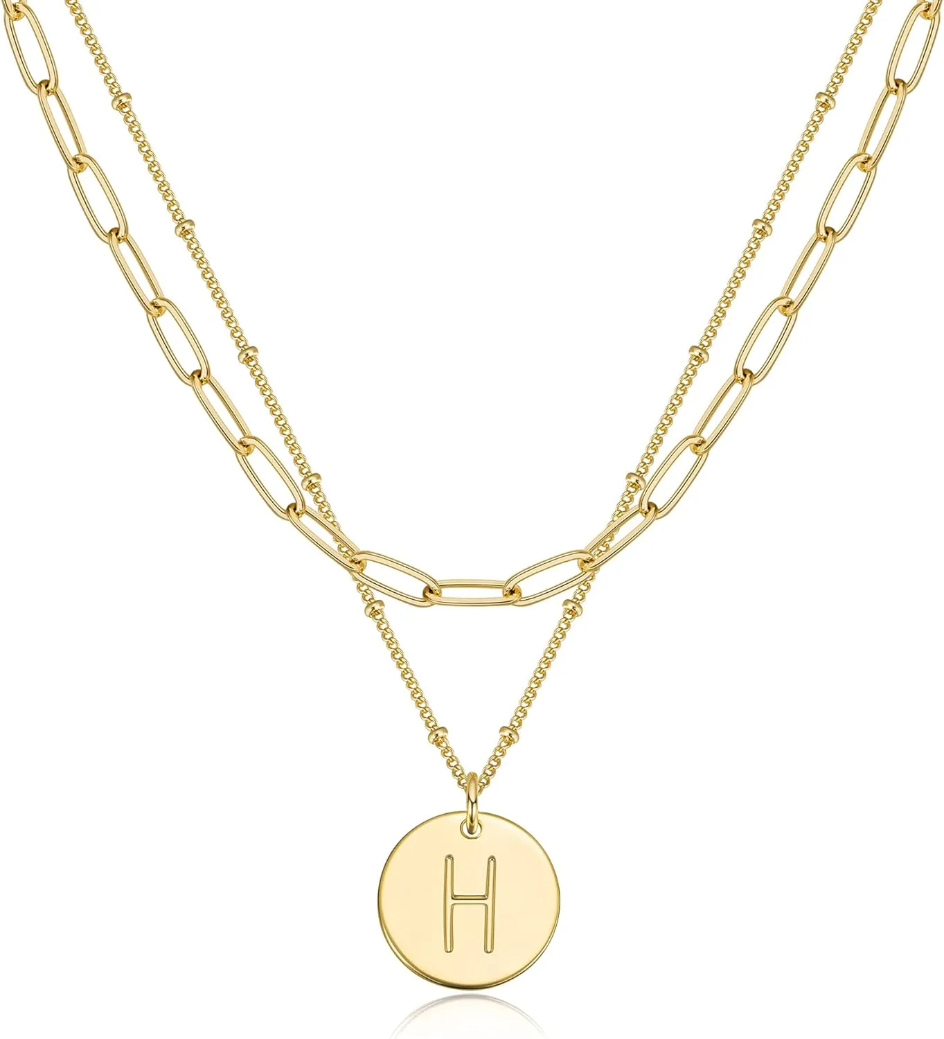MEVECCO Gold Initial Necklaces For Women 18K Gold Plated Minimalist Double Layered Letter Necklace Personalized Paperclip Link Chain Chokers Dainty Jewelry Gift For Her