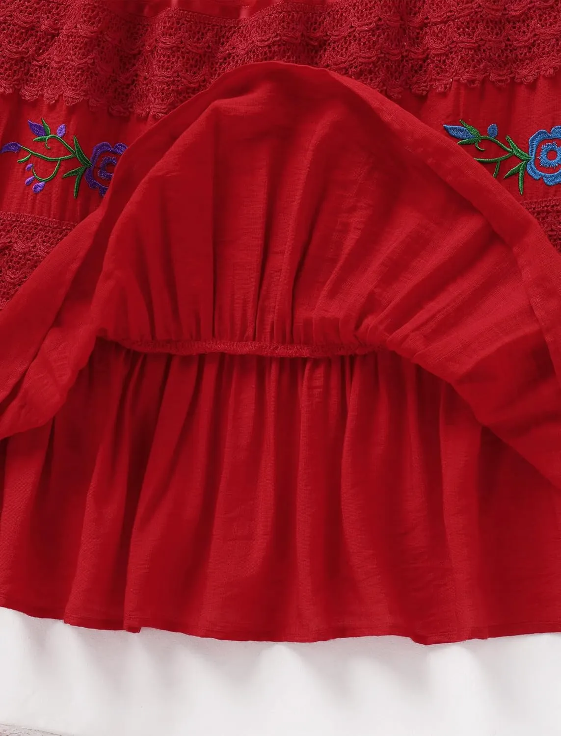Mexican Skirts for Women Lace Floral Embroidered High Waist Ruffle A-Line Midi Skirt Summer Casual Beach