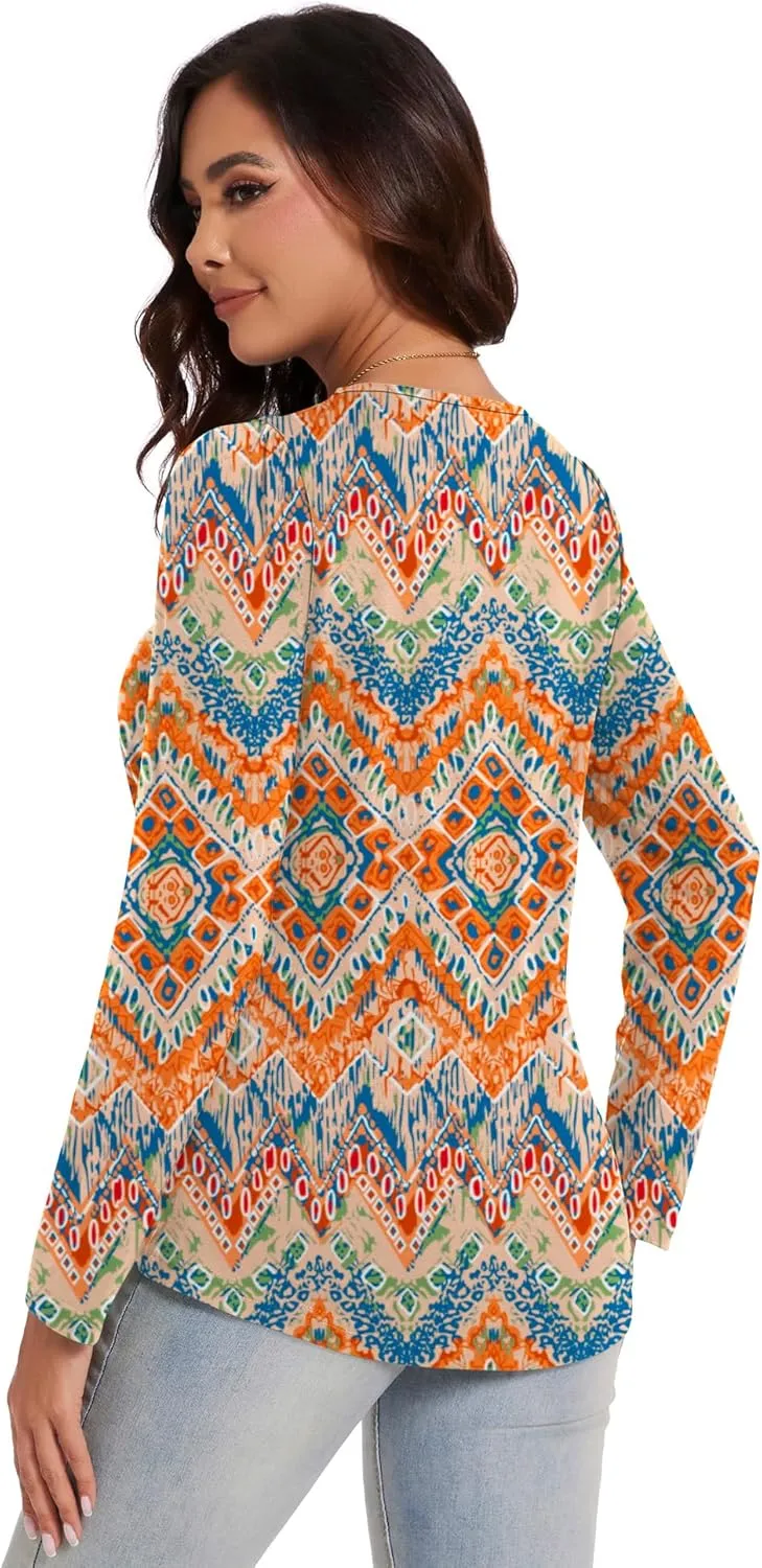 Micoson Womens Casual Long Sleeve Shirts Pleated Button V Neck Tunic Tops Spring 2025
