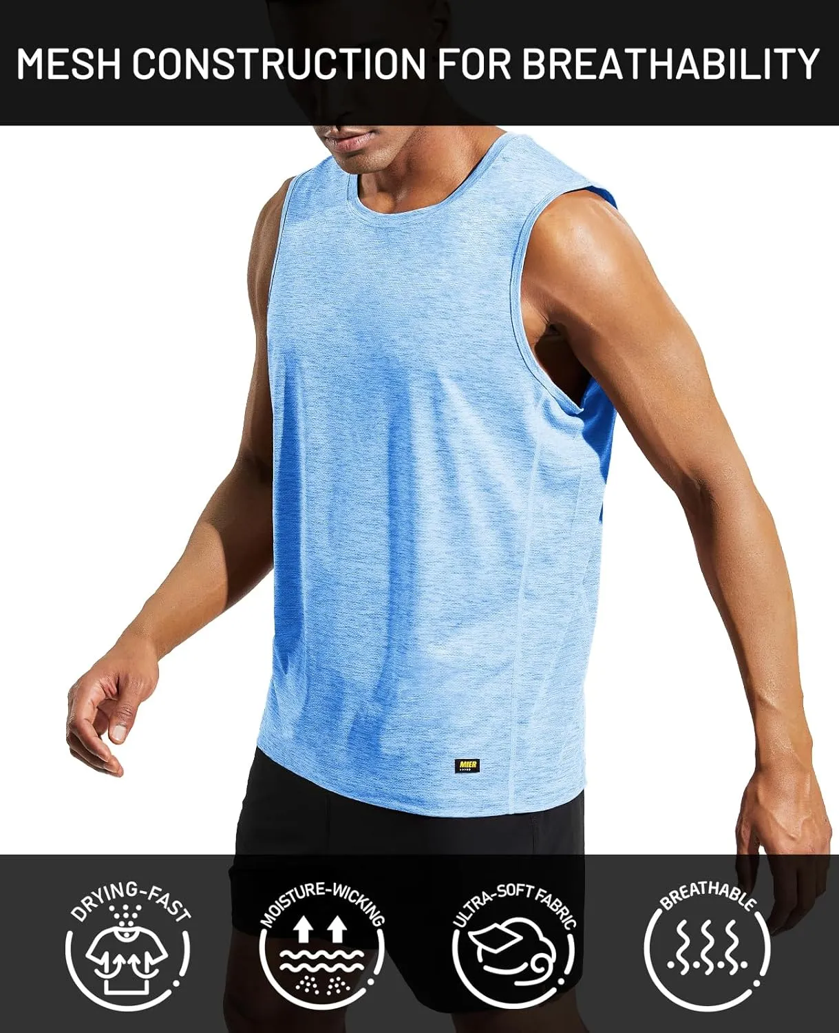 MIER Mens Sleeveless Tank Top Dry Fit Workout Muscle Tee Shirt for Running Athletic Gym Sports Training, Moisture Wicking