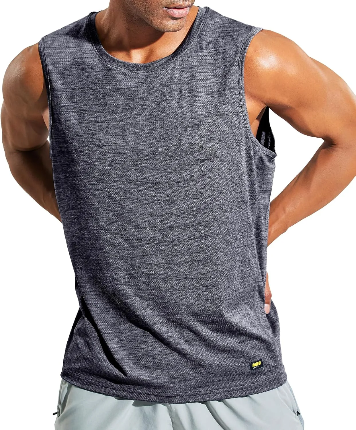 MIER Mens Sleeveless Tank Top Dry Fit Workout Muscle Tee Shirt for Running Athletic Gym Sports Training, Moisture Wicking