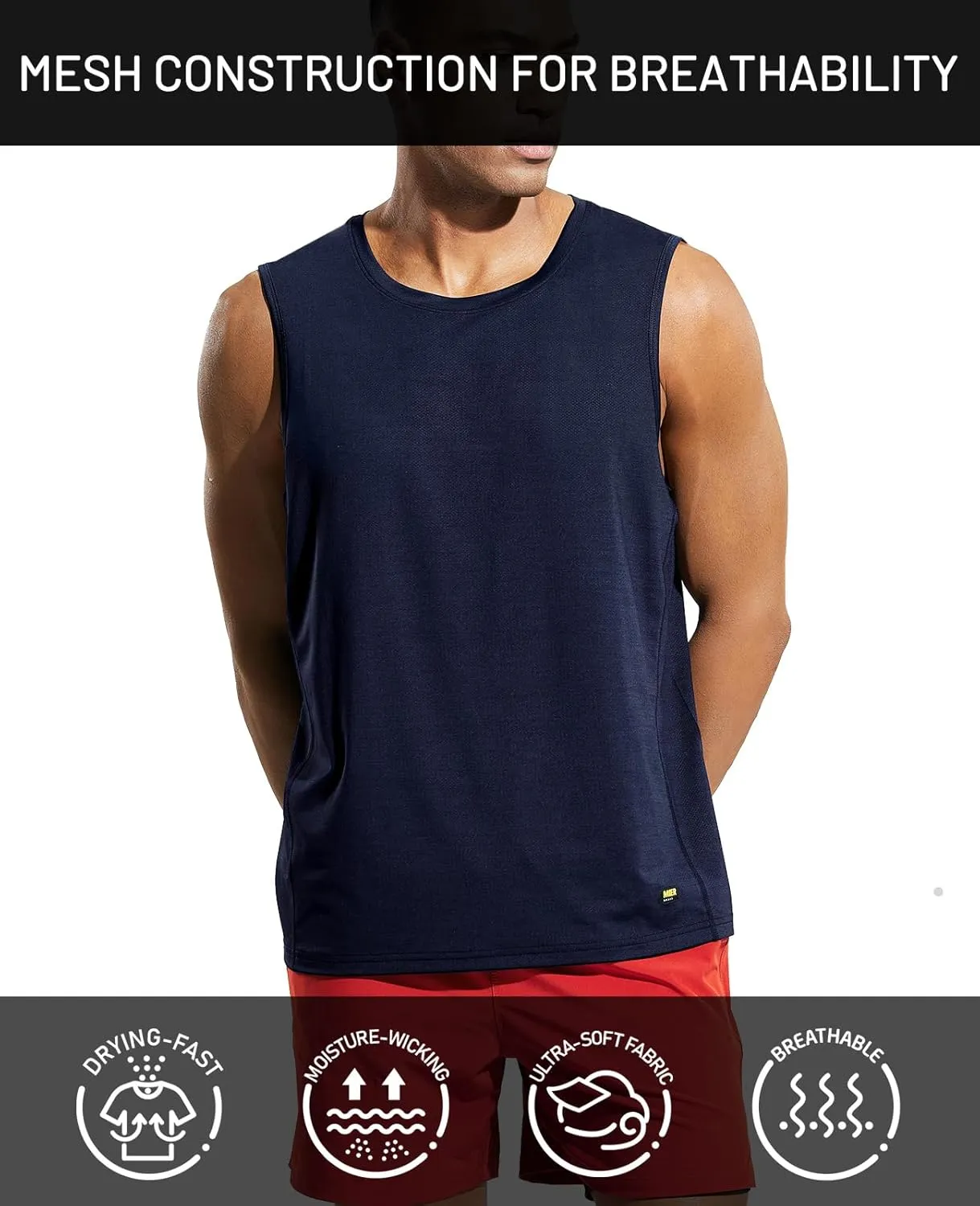 MIER Mens Sleeveless Tank Top Dry Fit Workout Muscle Tee Shirt for Running Athletic Gym Sports Training, Moisture Wicking