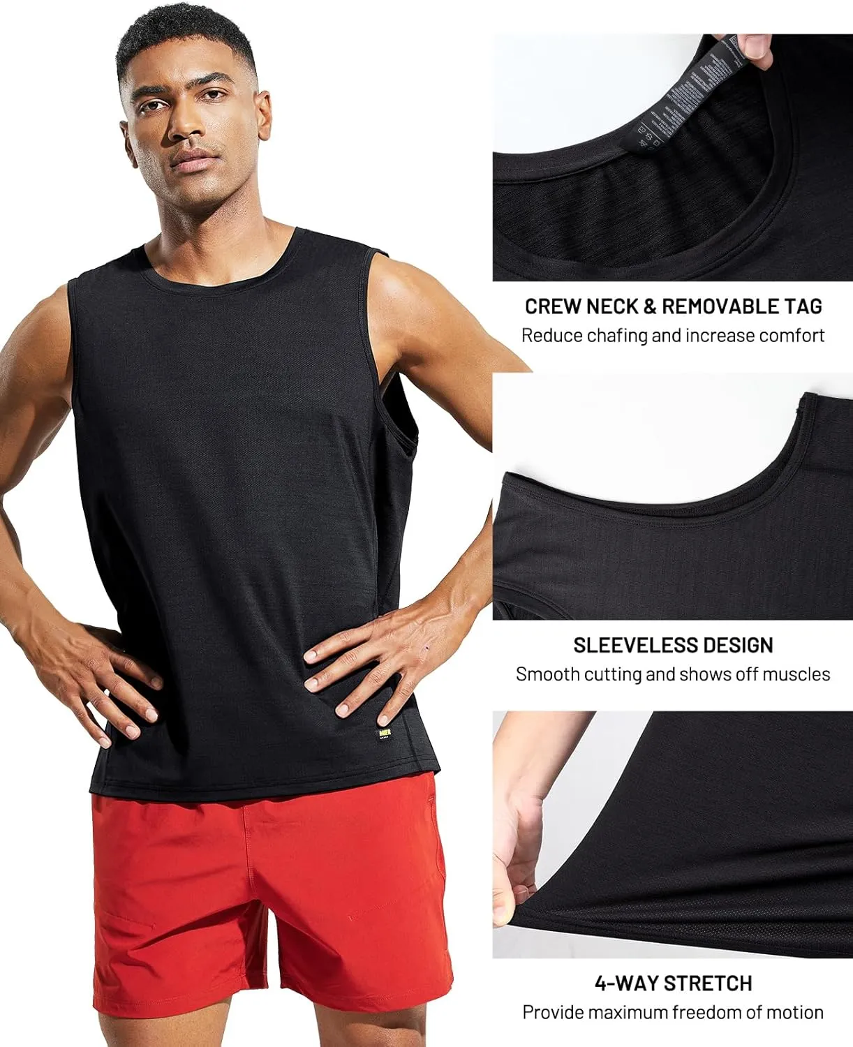 MIER Mens Sleeveless Tank Top Dry Fit Workout Muscle Tee Shirt for Running Athletic Gym Sports Training, Moisture Wicking