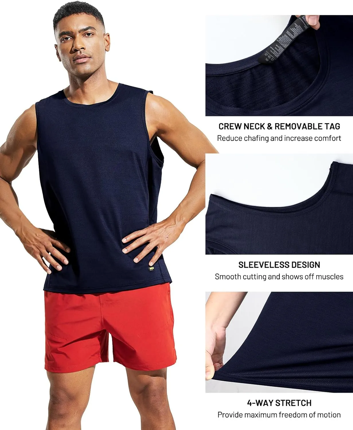 MIER Mens Sleeveless Tank Top Dry Fit Workout Muscle Tee Shirt for Running Athletic Gym Sports Training, Moisture Wicking