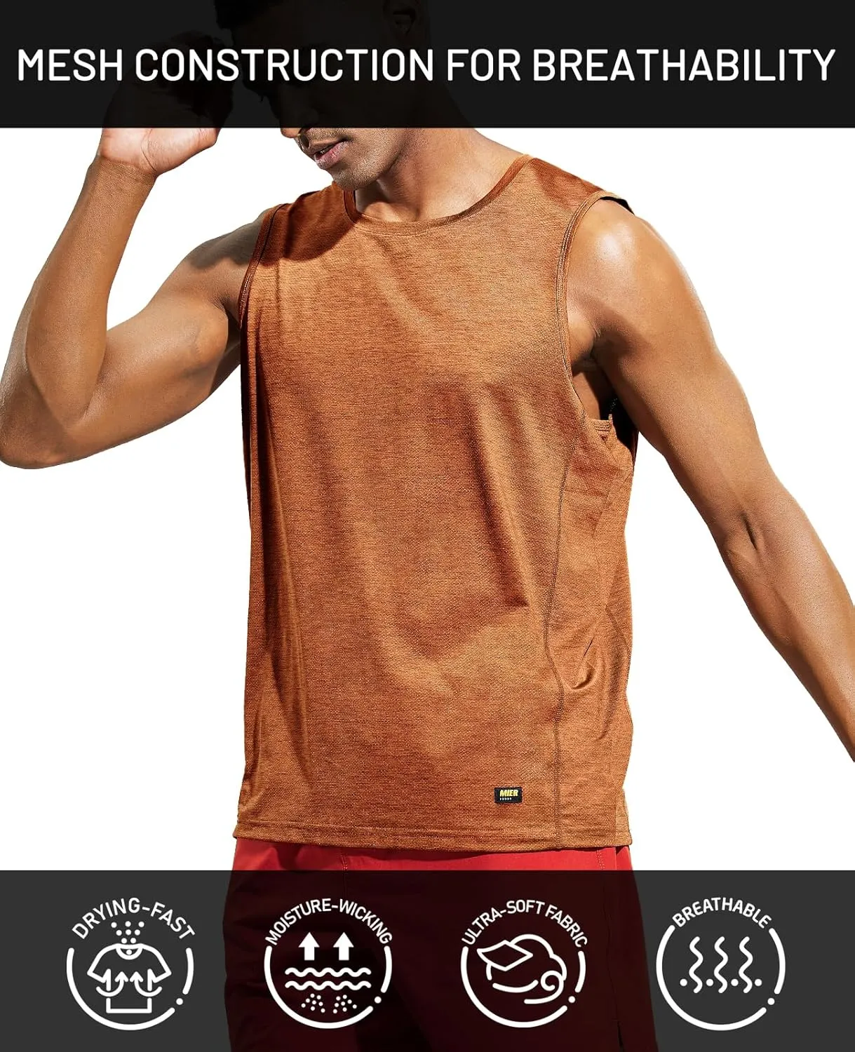 MIER Mens Sleeveless Tank Top Dry Fit Workout Muscle Tee Shirt for Running Athletic Gym Sports Training, Moisture Wicking